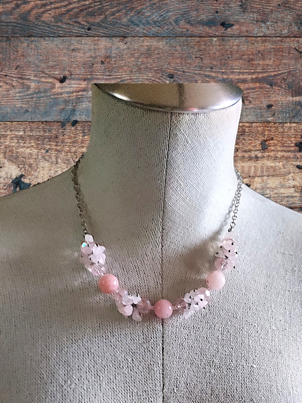 Pink Floral Vintage Beaded Necklace